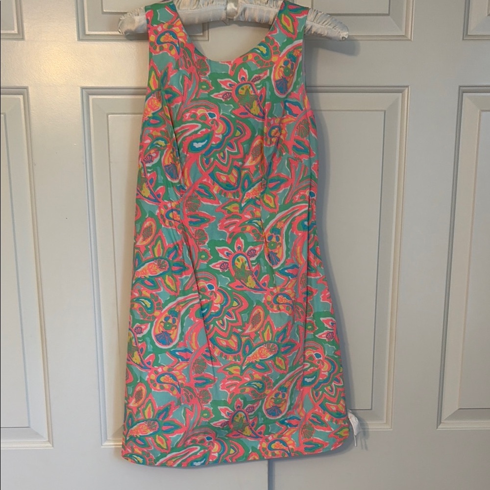 Sleeveless Floral Paisley Shift Dress in Coral & Teal